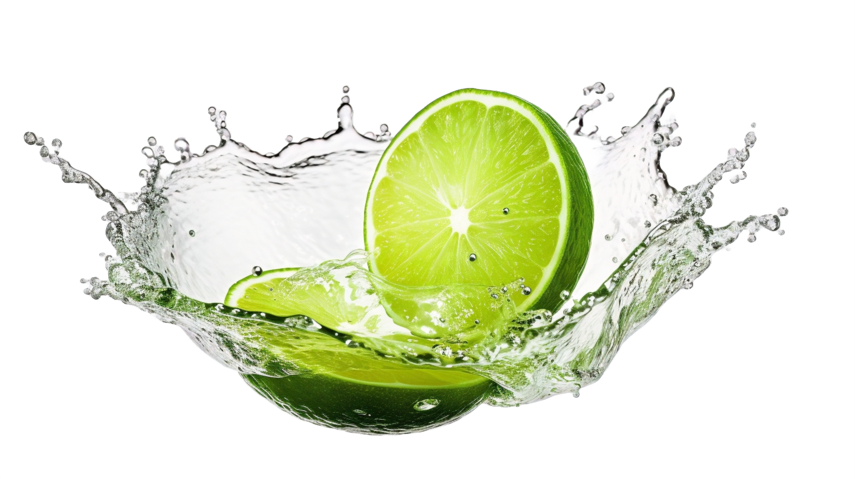 AI generated Fresh Limes with Water Splash Isolated on transparent Background png
