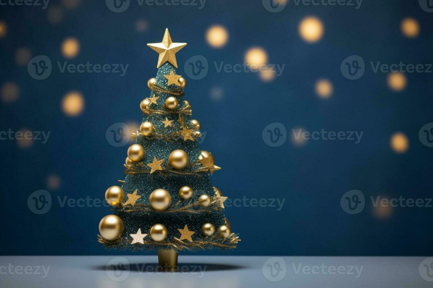 AI generated Small Christmas background with decorative fir tree on blurred background with bokeh photo
