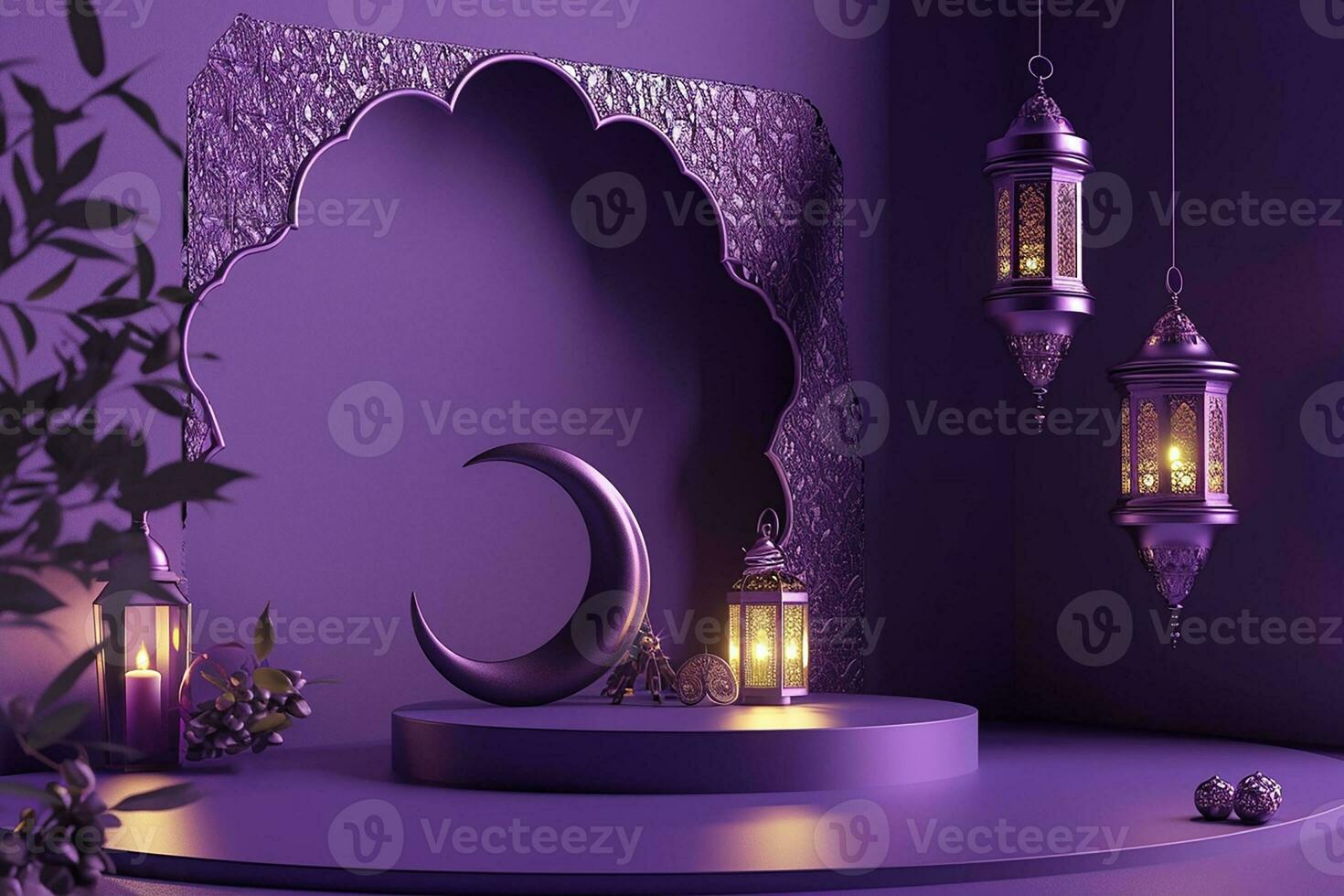 AI generated 3d rendered Ornamental Arabic lantern glowing invitation for Muslim holy month Ramadan Kareem photo