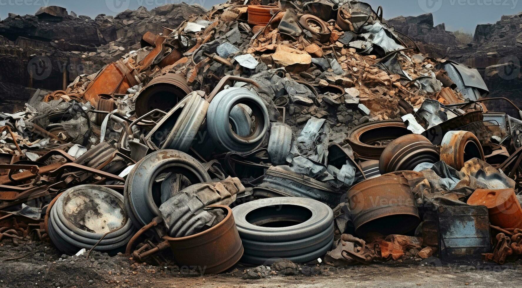 AI generated pile of rusty metalls, metall factory photo