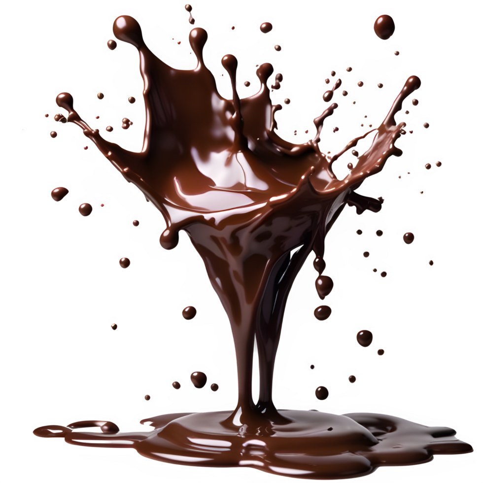 AI generated 3d illustration of splash thick brown liquid melting and flying upwards. melting hot chocolate. for drinks, snacks and chocolate foods png