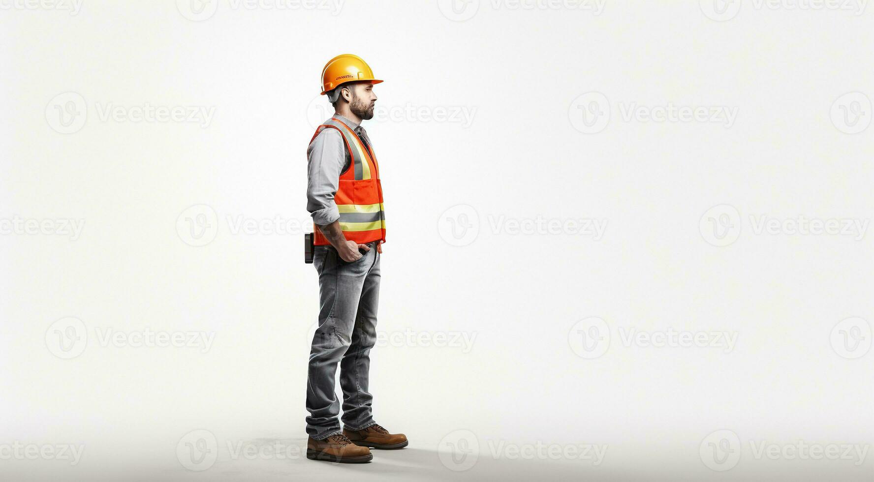 AI generated hard worker with at the work, hard worker portrait, factory worker, construction site worker photo