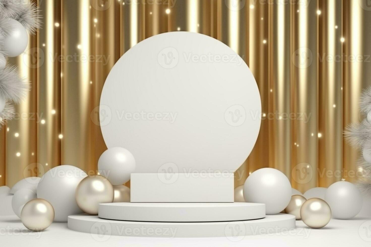 AI generated 3d rendered white and snowy Podium display for merry Christmas event photo