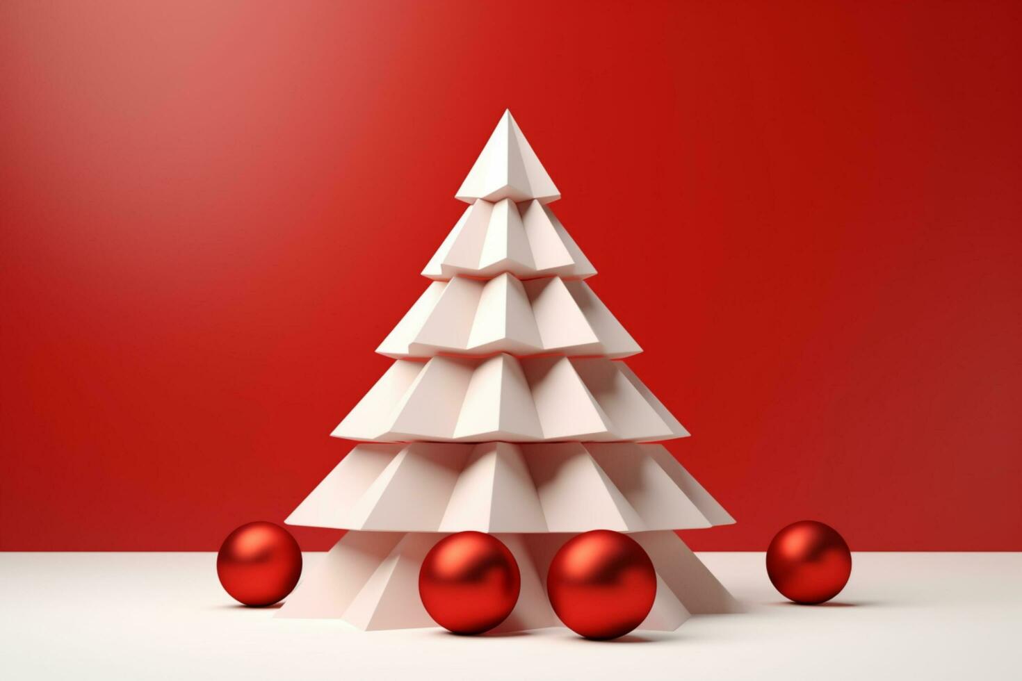 AI generated Red Christmas tree made with card paper copy space red isolated background photo