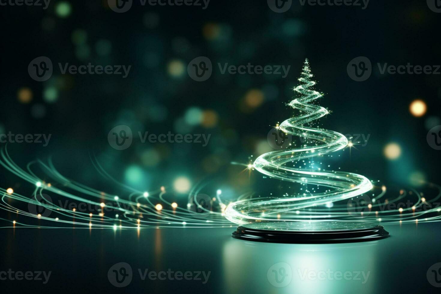 AI generated Christmas tree concept made of light trail technology concept photo