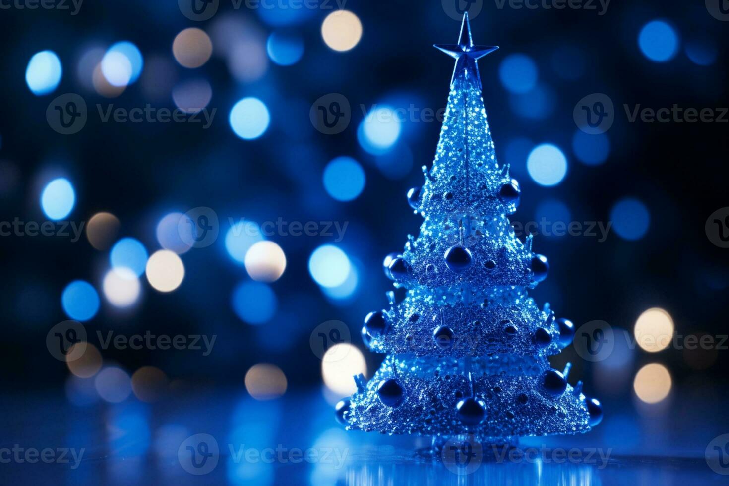 AI generated Abstract Blue shinny Christmas tree with bokeh background technology concept photo