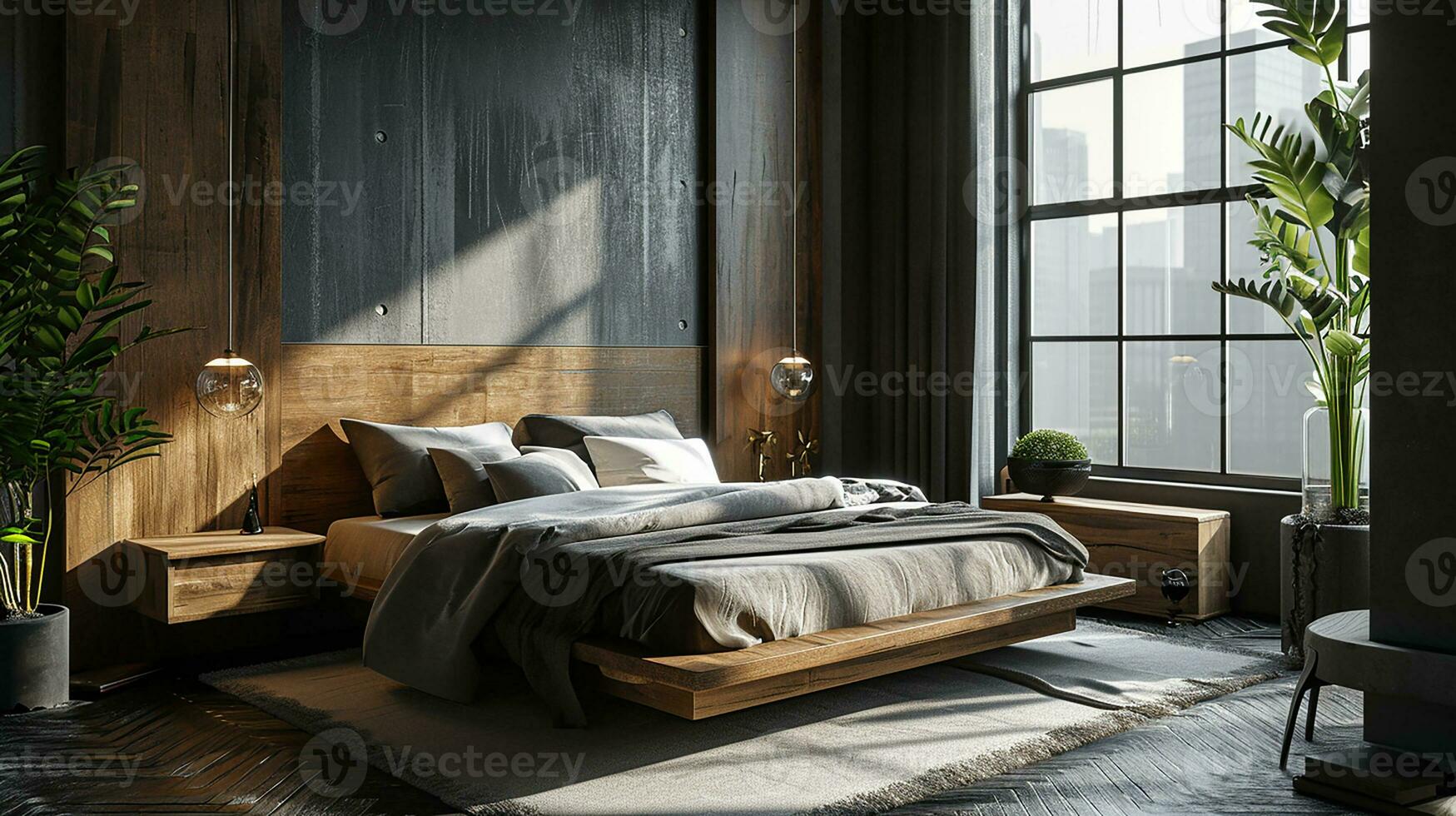 AI generated Bedroom interior design minimal aesthetic 3d rendered photo