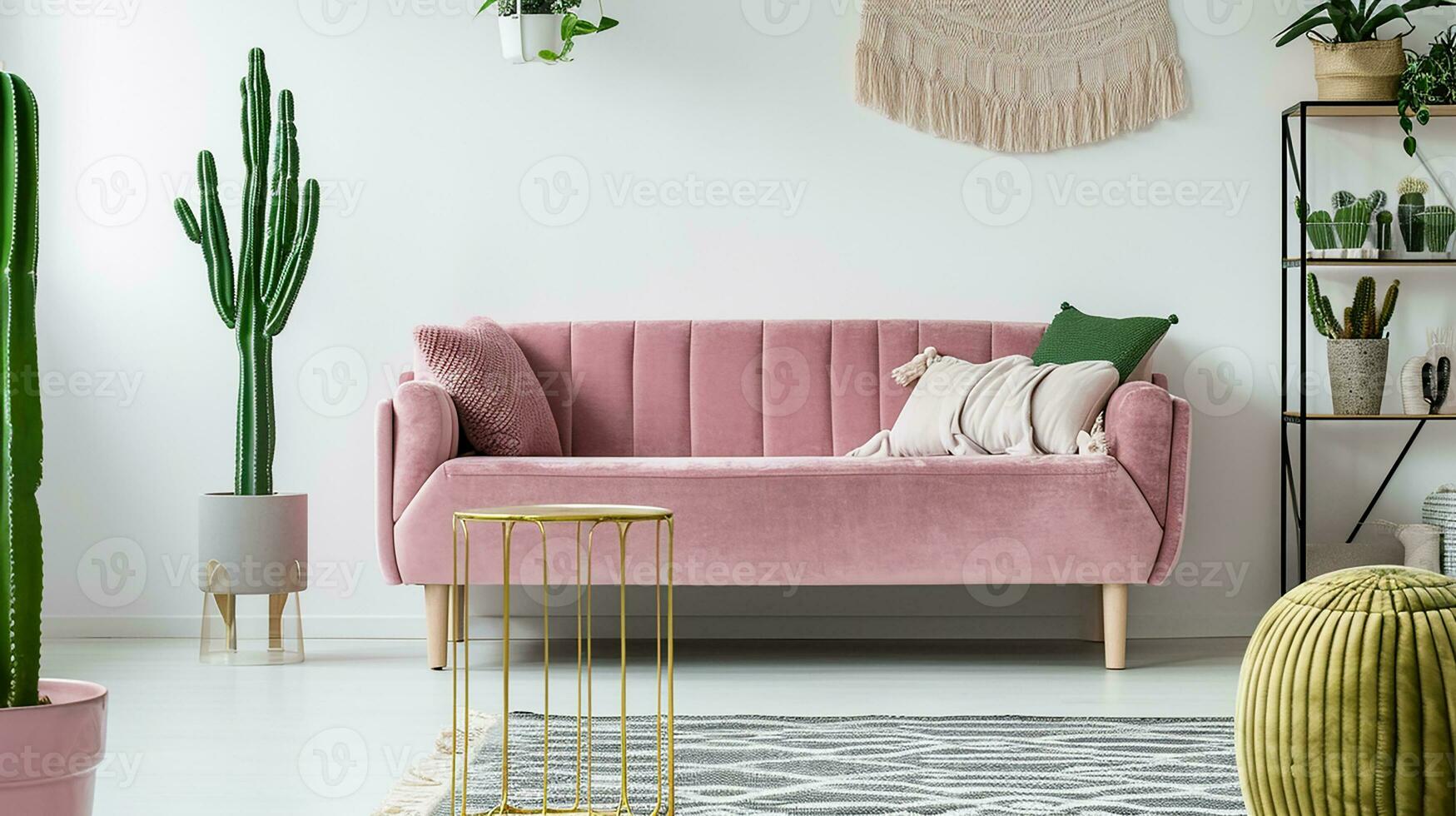 AI generated living room interior design with sofa minimal aesthetic 3d rendered photo