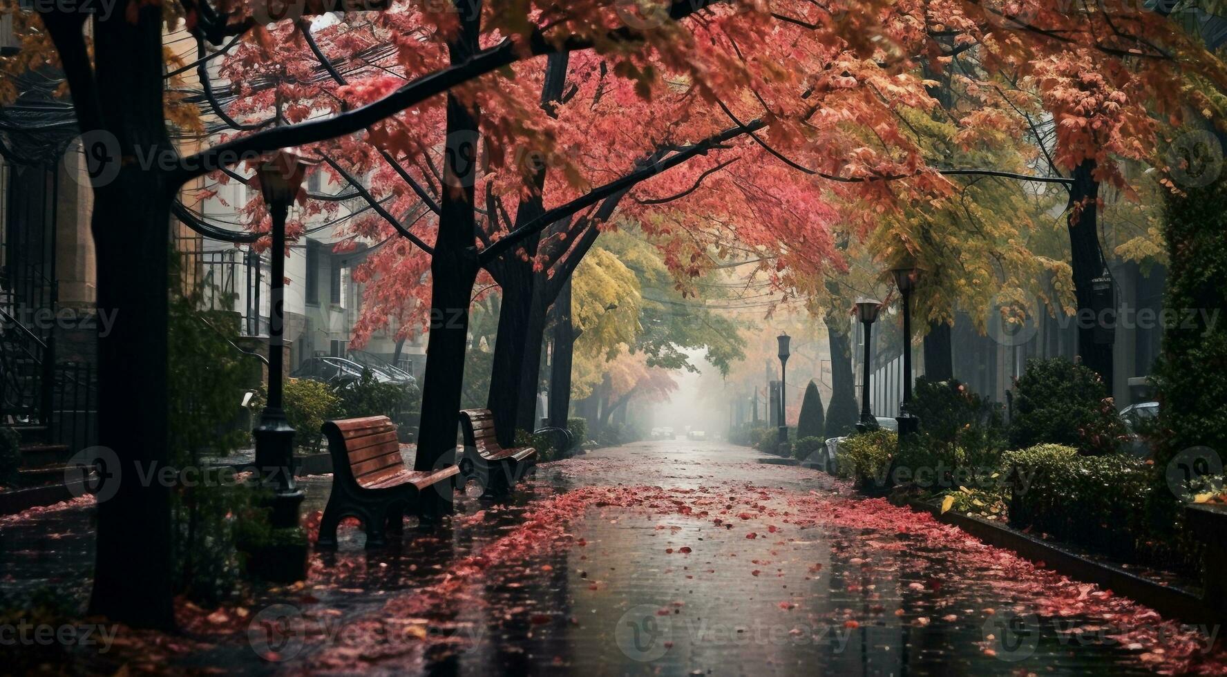 AI generated autumn in the park, trees in the park, autumn seasone, autumn scene in the park, beautiful trees in autumn photo