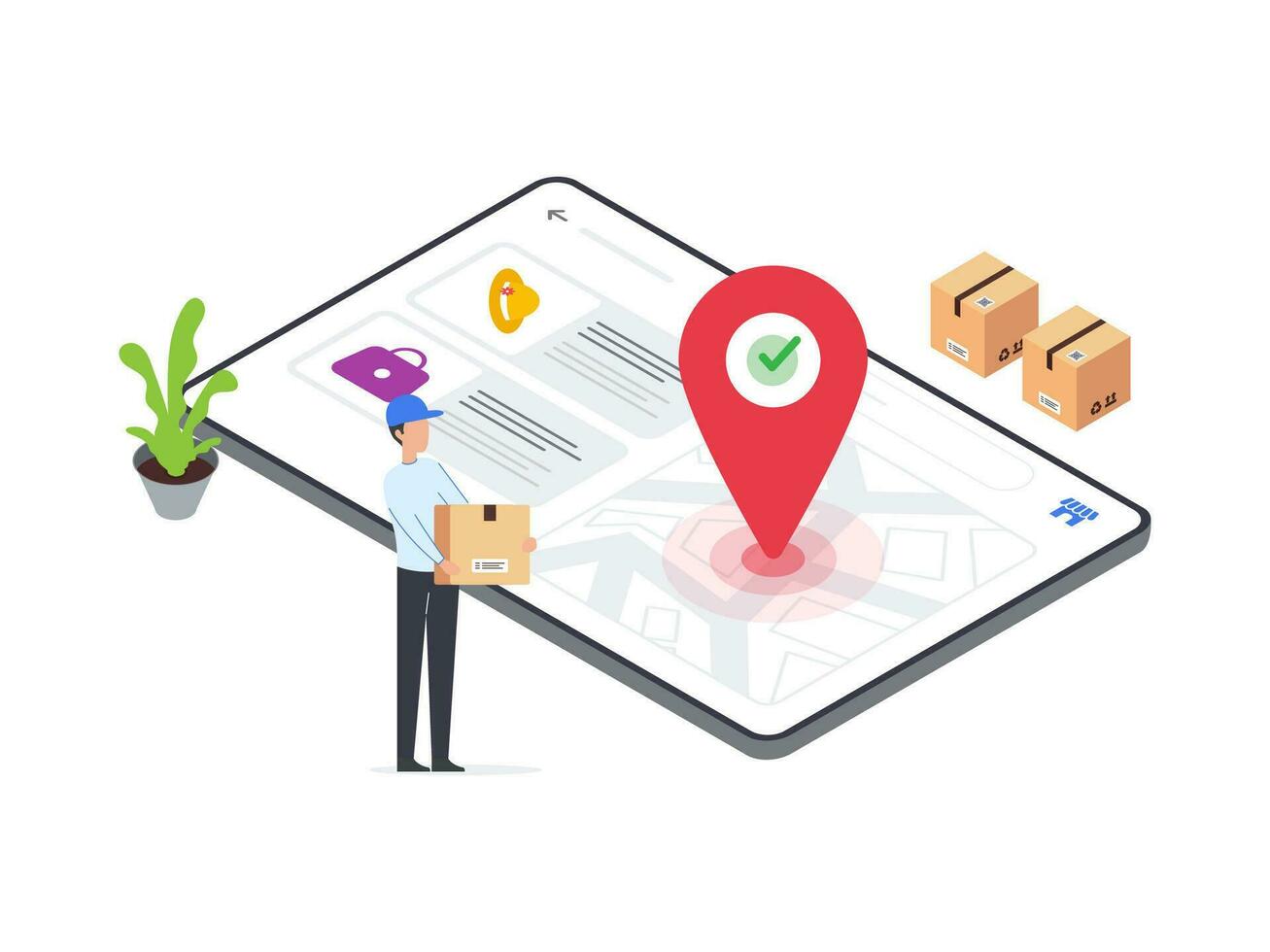 Flat Isometric illustration of order processing on an ecommerce platform. Modern and appealing design for a seamless shopping experience. vector