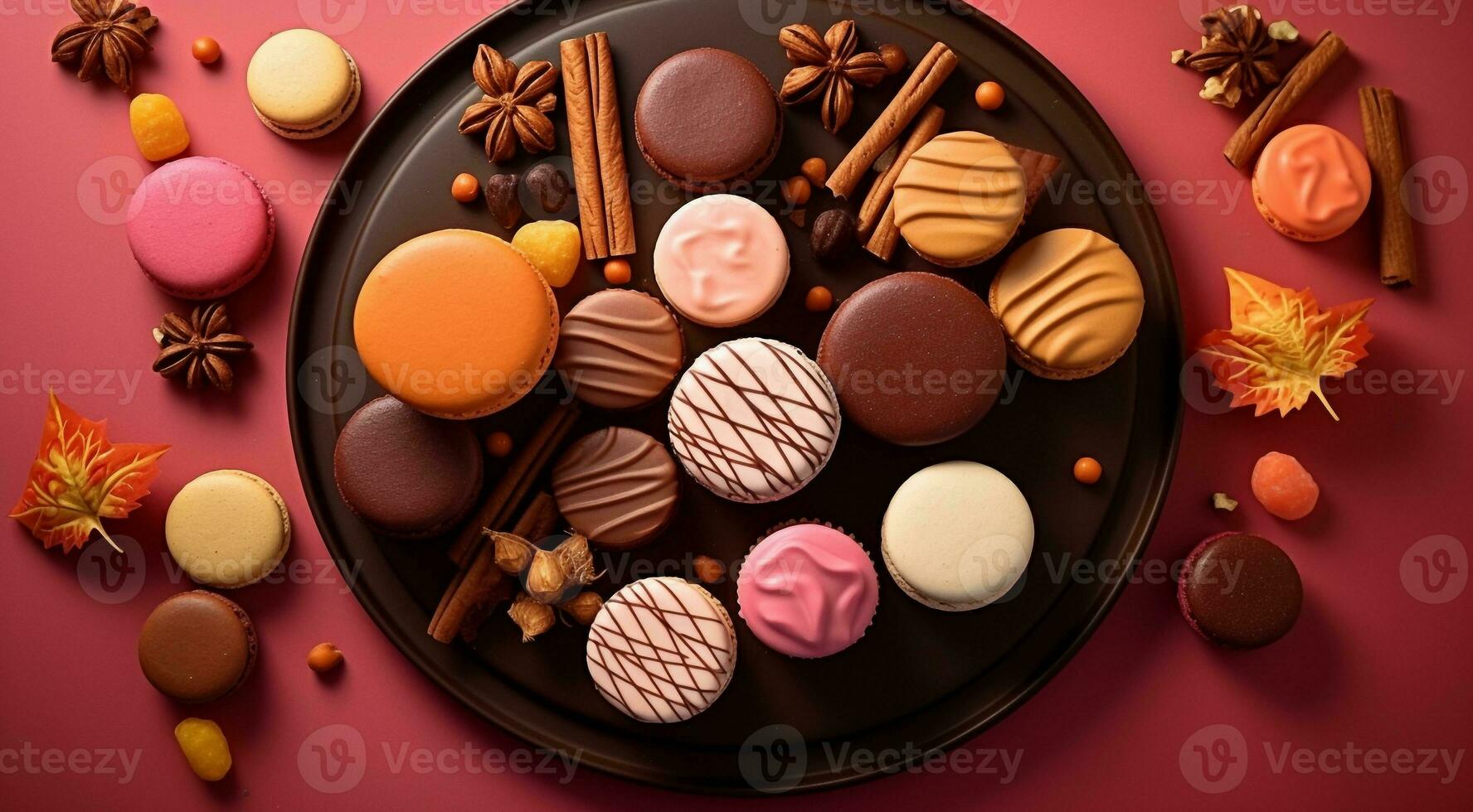 AI generated colored sweets on abstract background, colored candy on background, sweet cookies on colorful background, sweets wallpaper photo