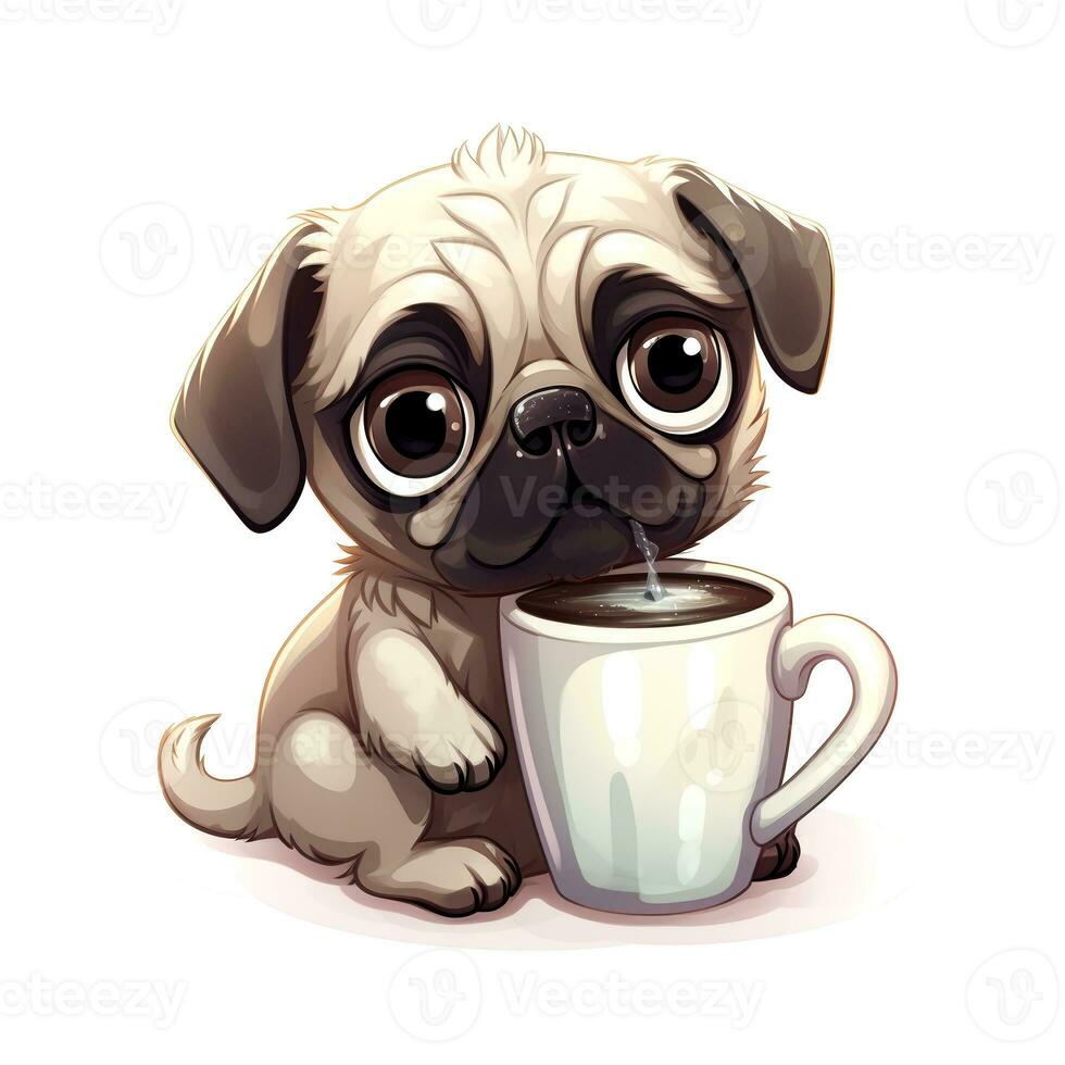 AI generated Cute cartoon dog with cup. Sticker Clipart. AI generated. photo