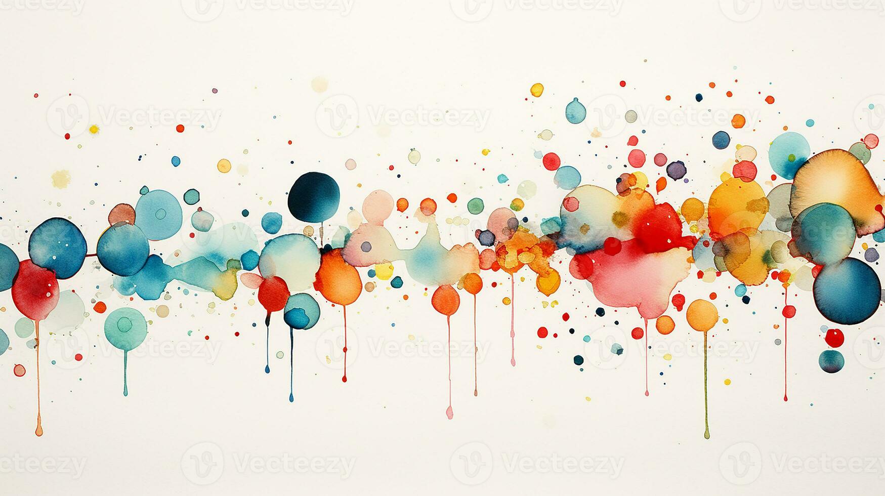 AI generated Abstract multicolored polka dots watercolor ink background. Irregular splashes of ink, round paint spots. Generative AI photo