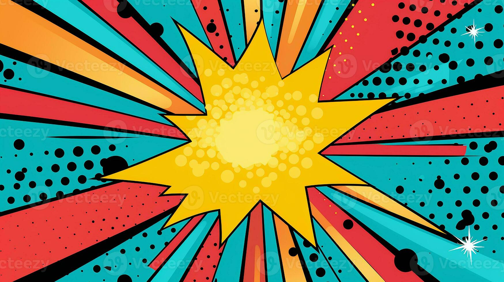 AI generated Sunburst and explosion with abstract color halftone. Background in pop art style for comic. Generative AI photo