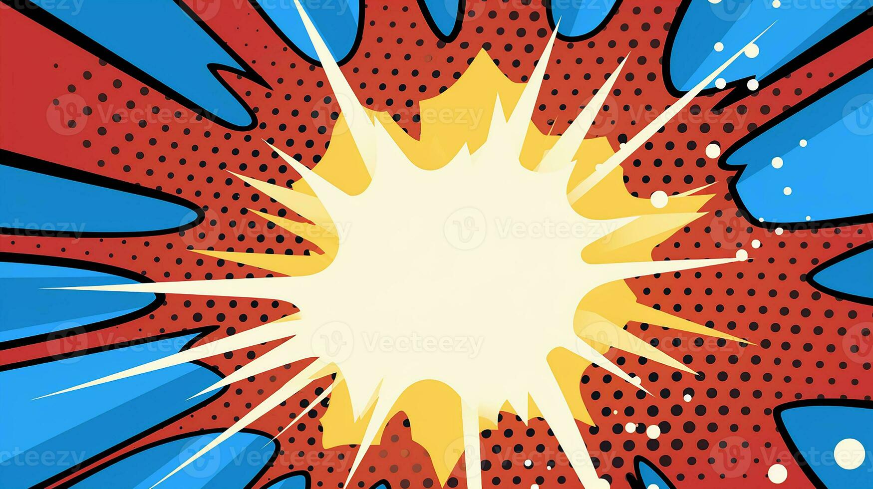 AI generated Sunburst and explosion with abstract color halftone. Background in pop art style for comic. Generative AI photo