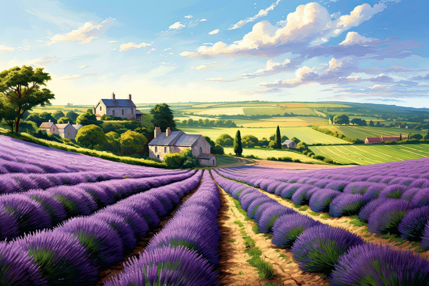 AI generated Lavender fields in Provence, France. Rural landscape, AI Generated photo