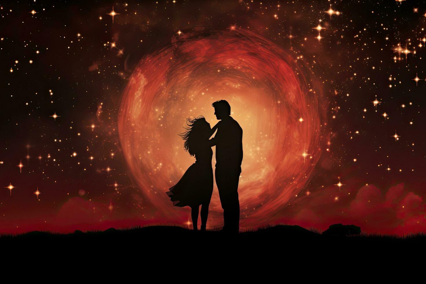 AI generated Silhouette of a loving couple against the backdrop of the night sky, AI Generated photo