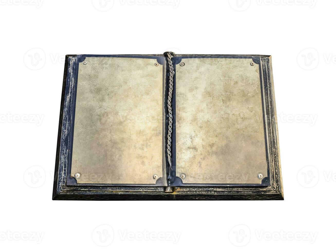 An old metal book. Blank pages of an old book photo