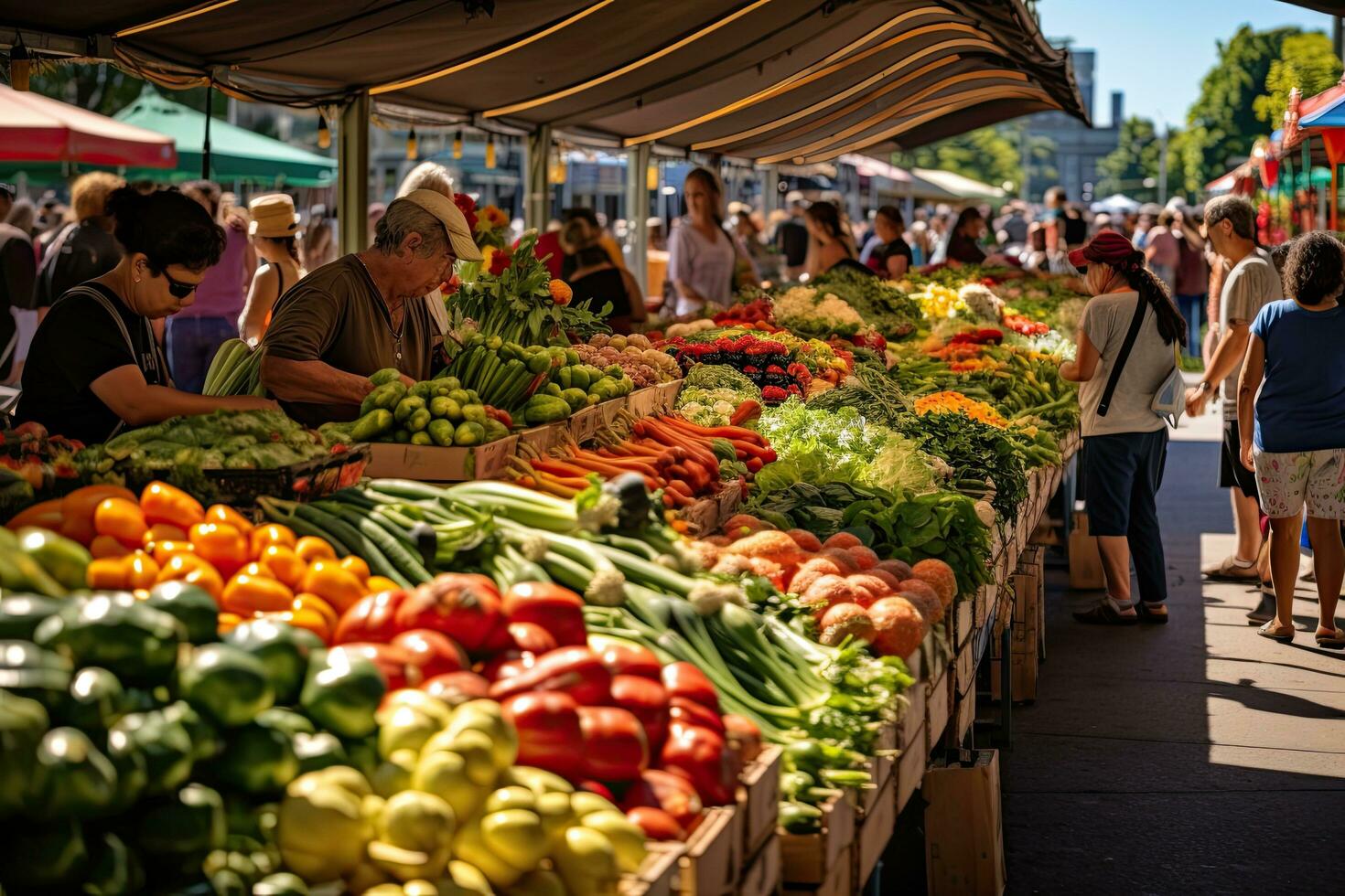 AI generated Fresh vegetables at the farmers market, close-up, selective focus, AI Generated photo