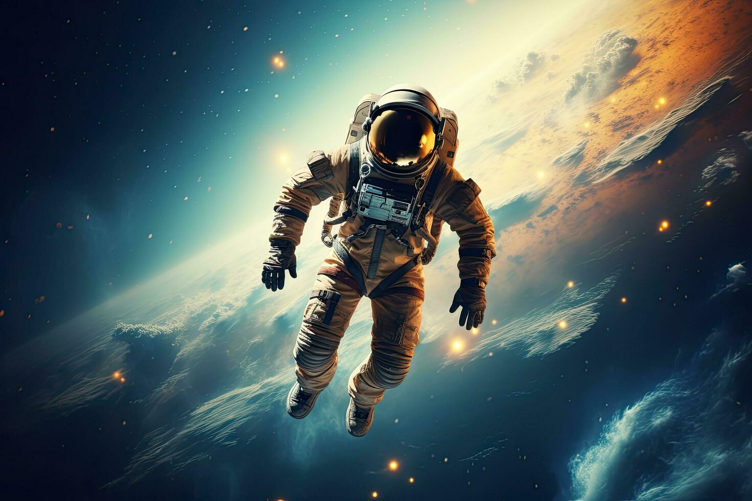 AI generated Astronaut in outer space. Mixed media. Elements of this image furnished by NASA, AI Generated photo