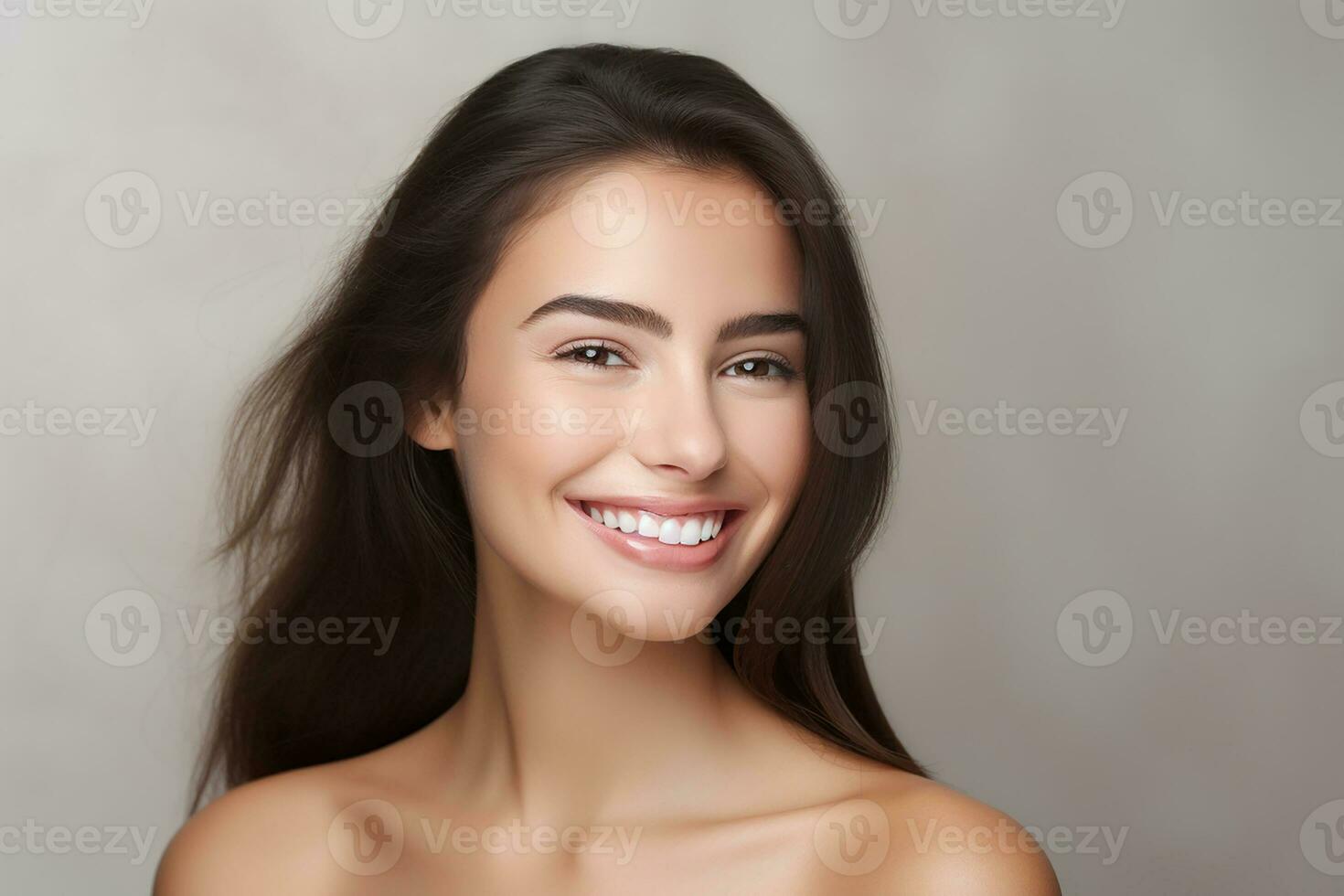 AI generated closeup shot of a beautiful young woman smiling on isolated background generative AI photo