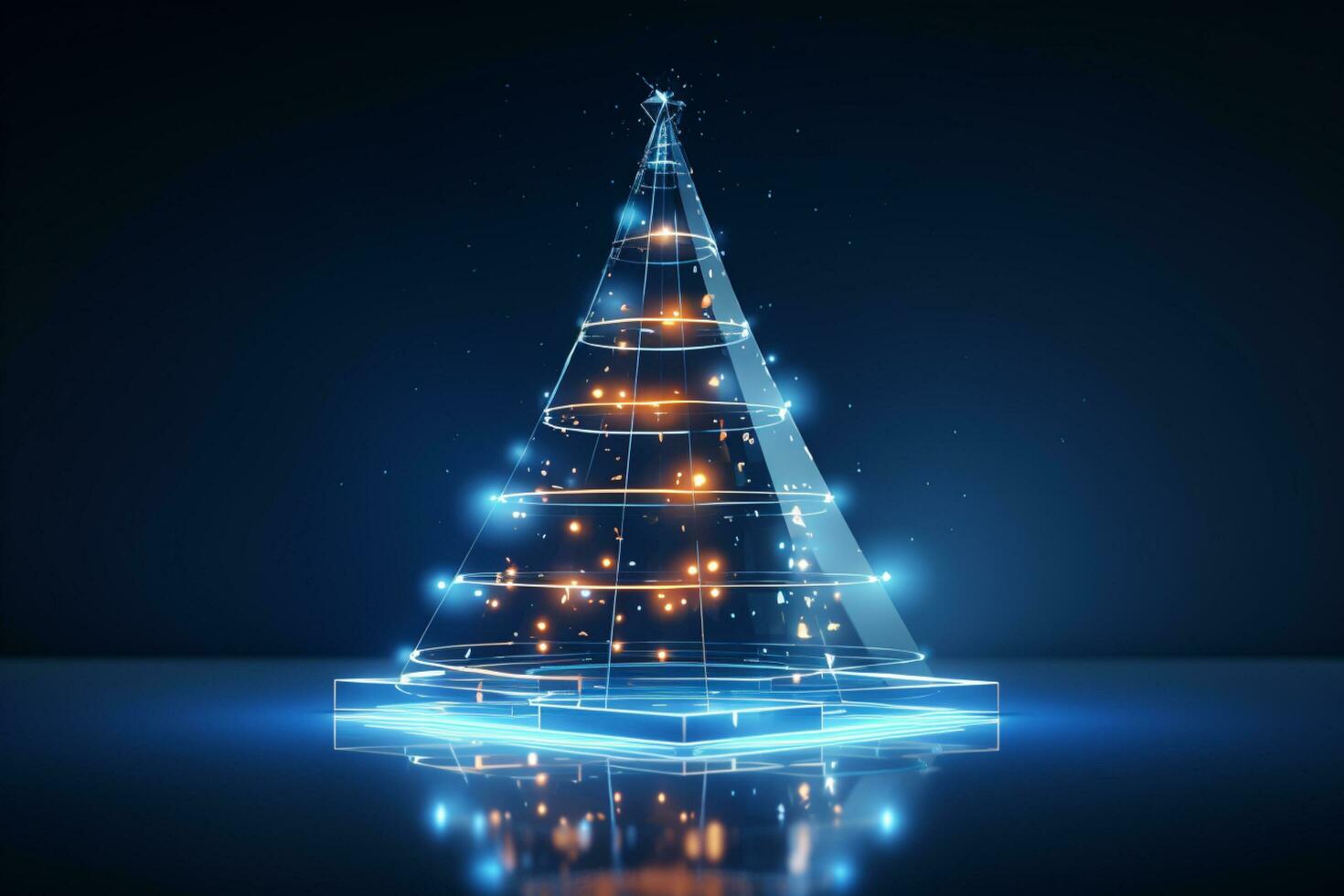AI generated Blue Christmas tree concept made of light trail technology concept photo