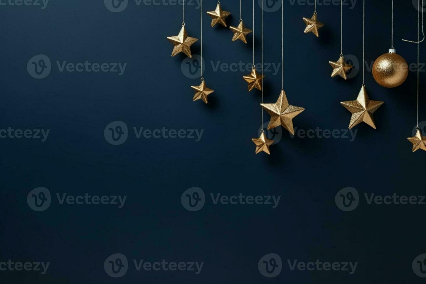 AI generated Blue christmas background with gold stars photo