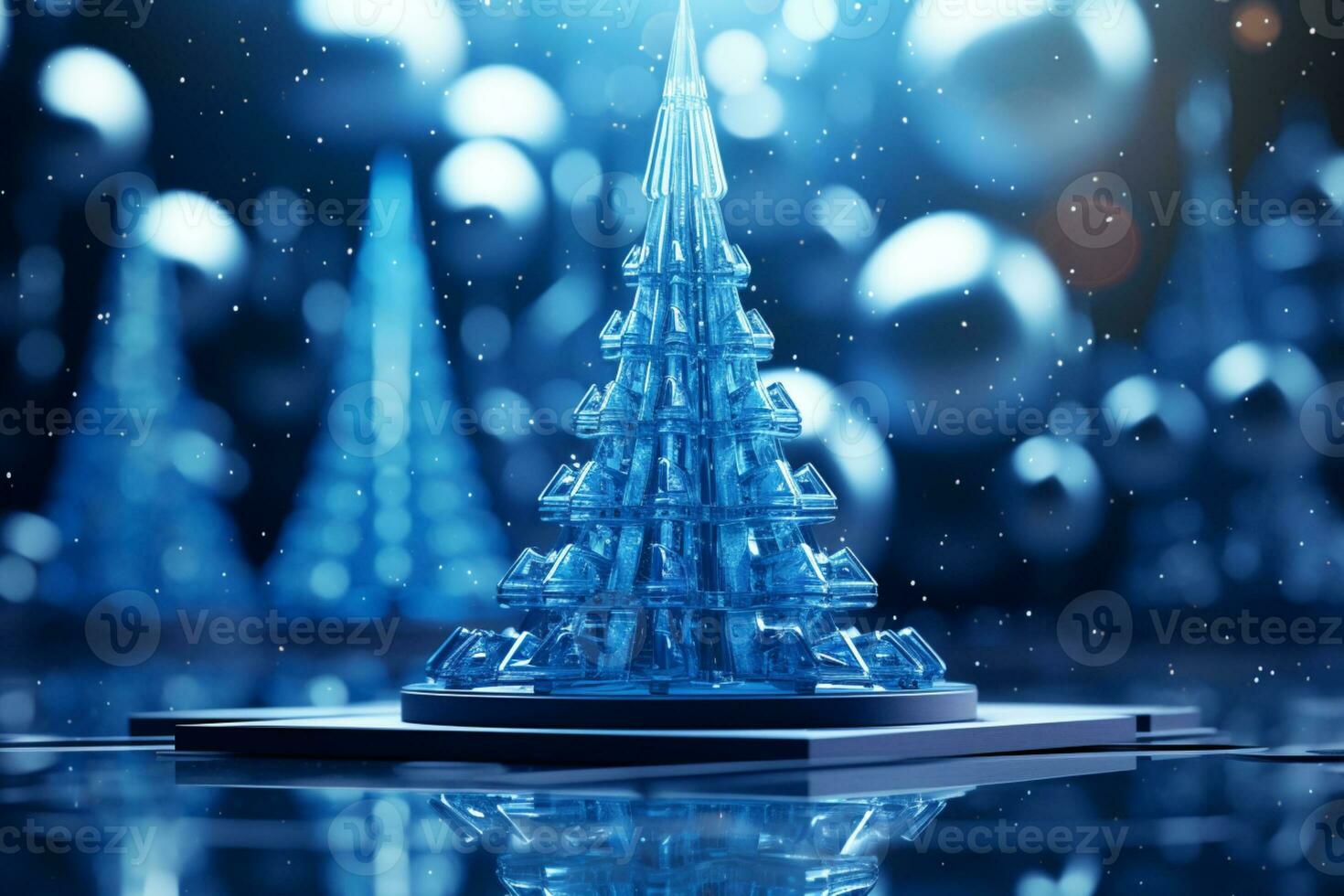 AI generated Abstract Blue shinny Christmas tree with bokeh background technology concept photo