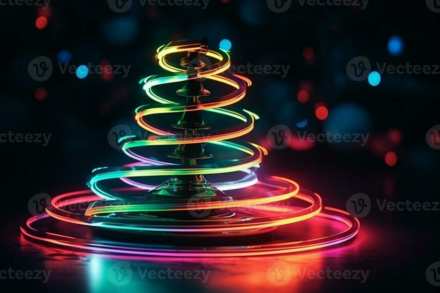 AI generated Christmas tree concept made of light trail technology concept photo