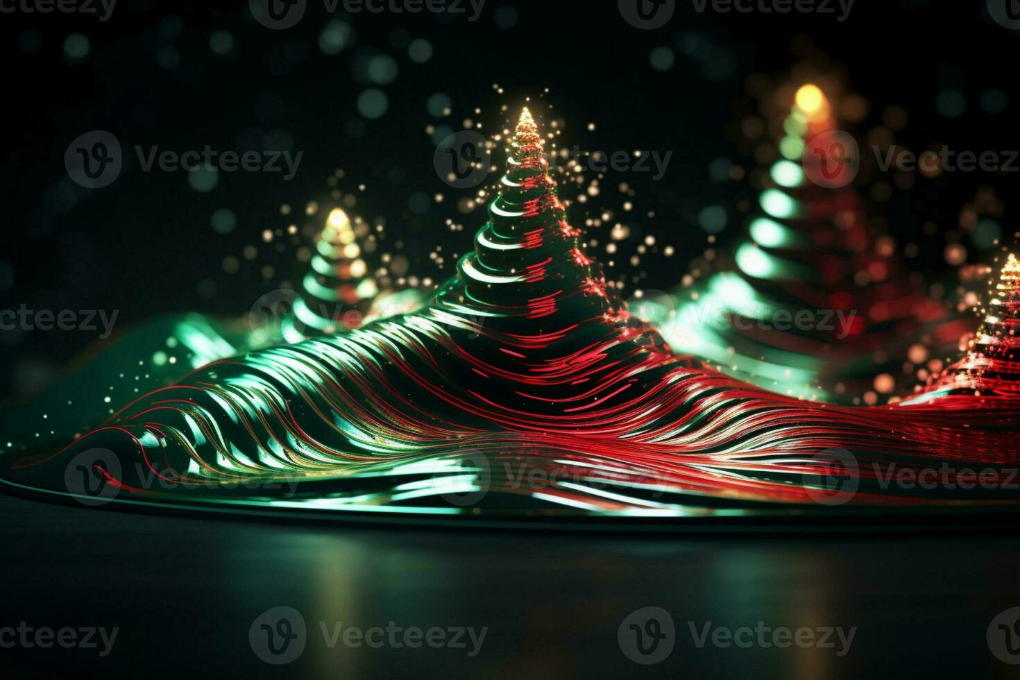 AI generated Christmas tree concept made of light trail technology concept photo