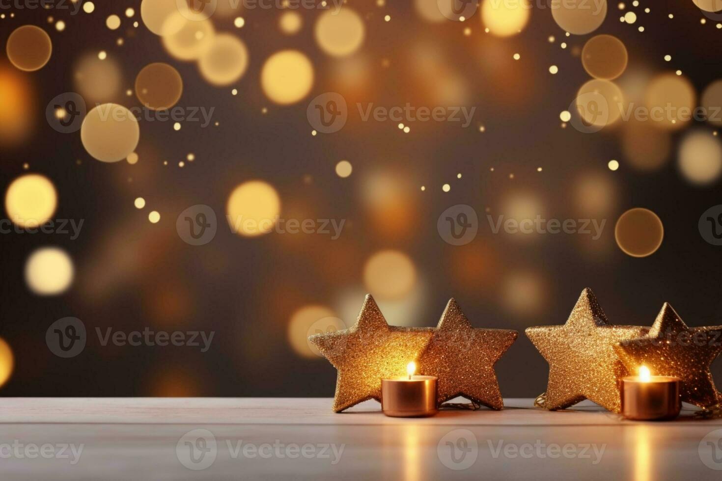 AI generated Merry christmas and happy new year, holidays greeting card with blurred bokeh background photo