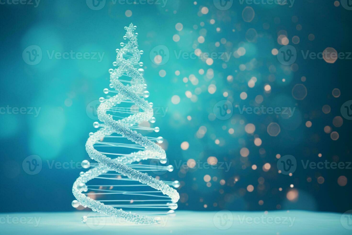 AI generated Blue Christmas tree made up with DNA structure health concept bokeh blurred background copy space photo