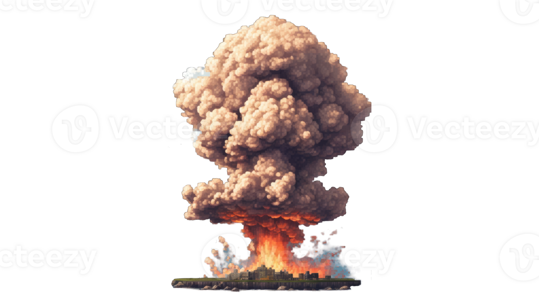 Pixel Kunst Explosion und platzen animieren Sprites mit Karikatur Explosion glühend Wolken, Feuer Flammen und Rauch, retro Arkade Video Spiel, transparent Hintergrund png
