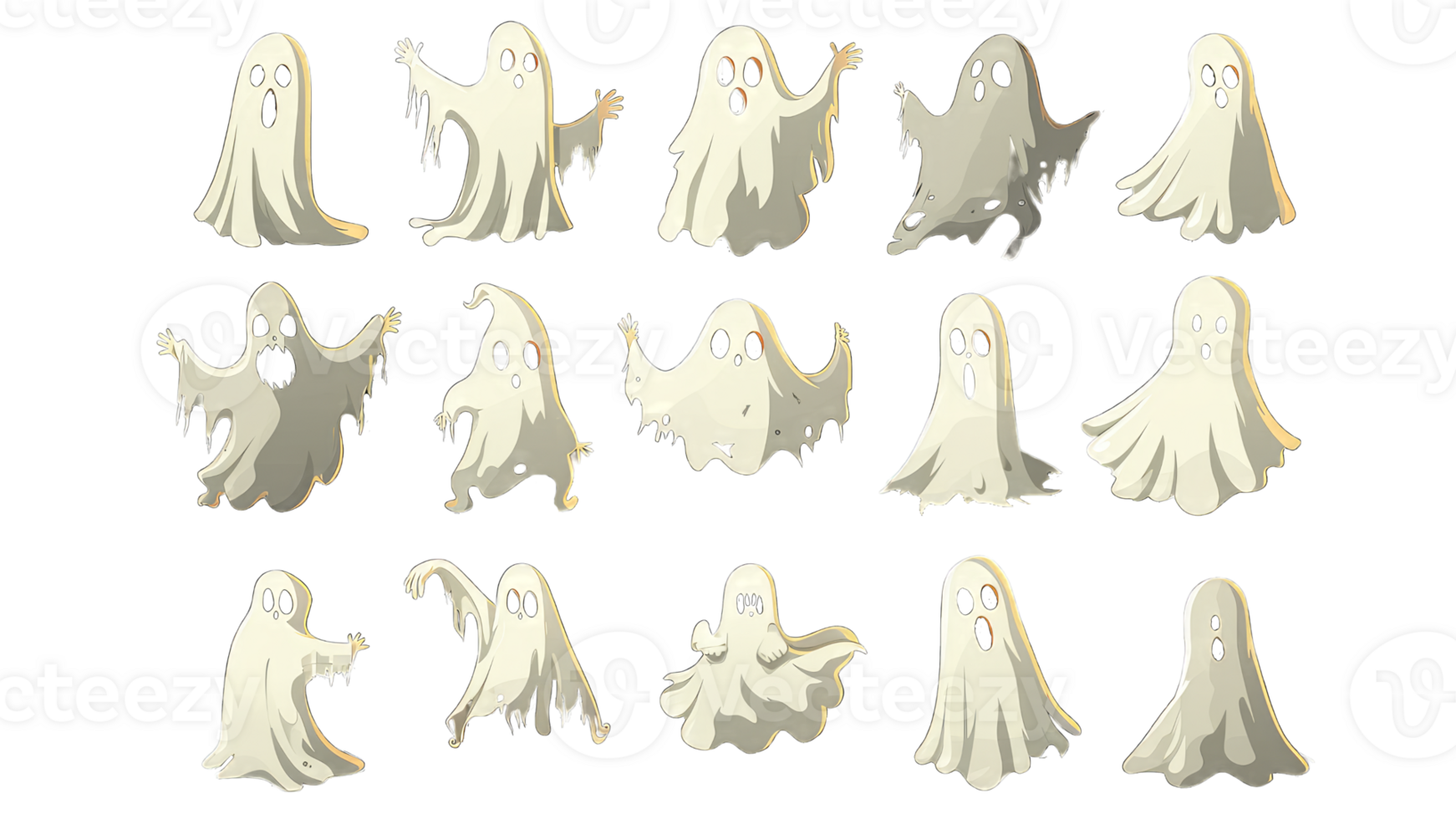 Set of cute ghosts. Isolated flat cartoon vector illustrations of comic ...