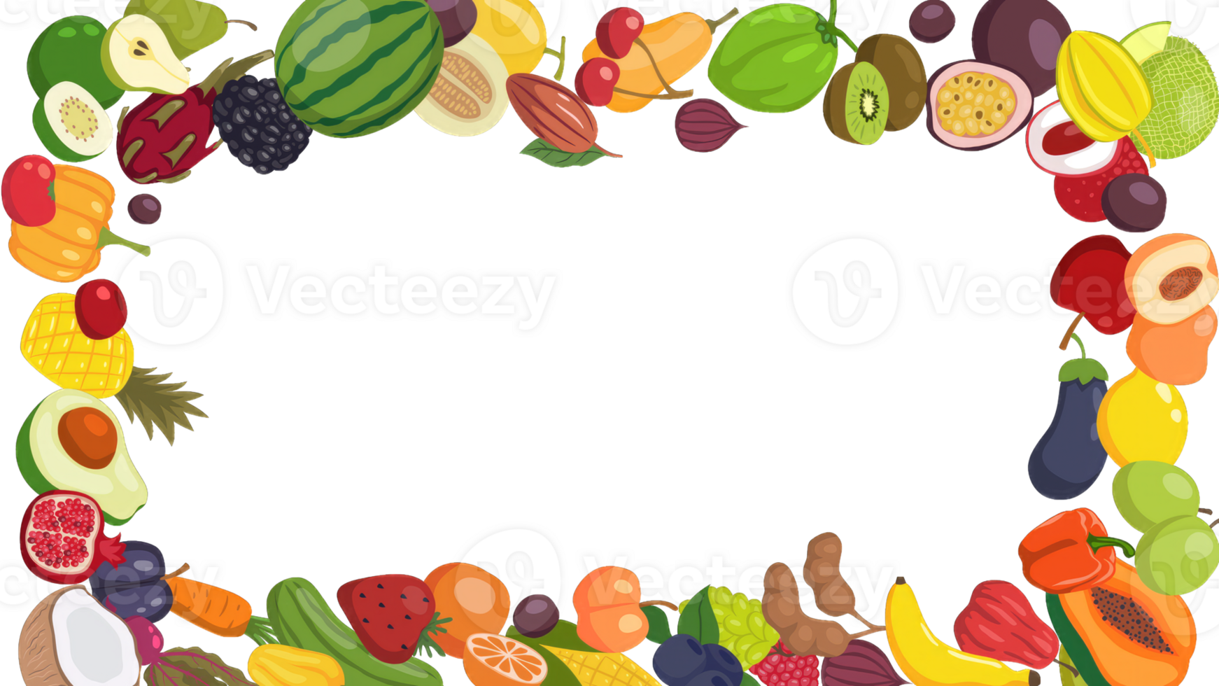 Natural delicious fruits border for summer market isoalted. cartoon vector illustration, transparent background png