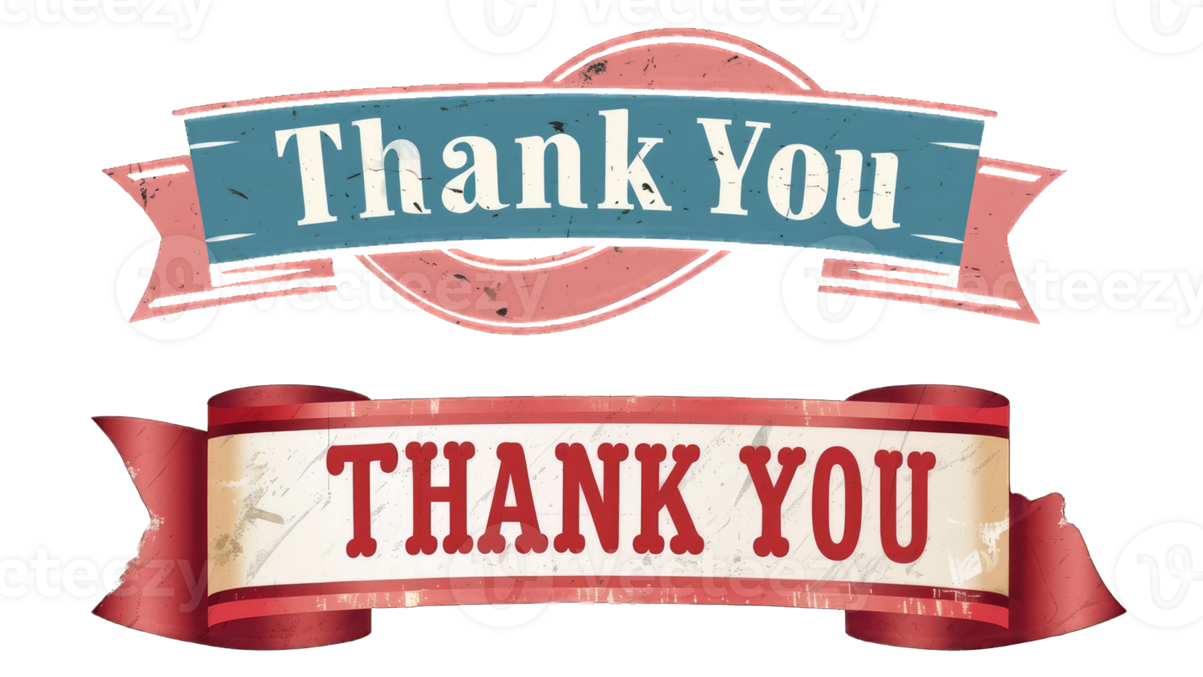 Retro greeting card with ribbon and text thank you. Old ribbon banner in engraving style for Happy Thanksgiving Day. Old school vintage ribbon, transparent background png