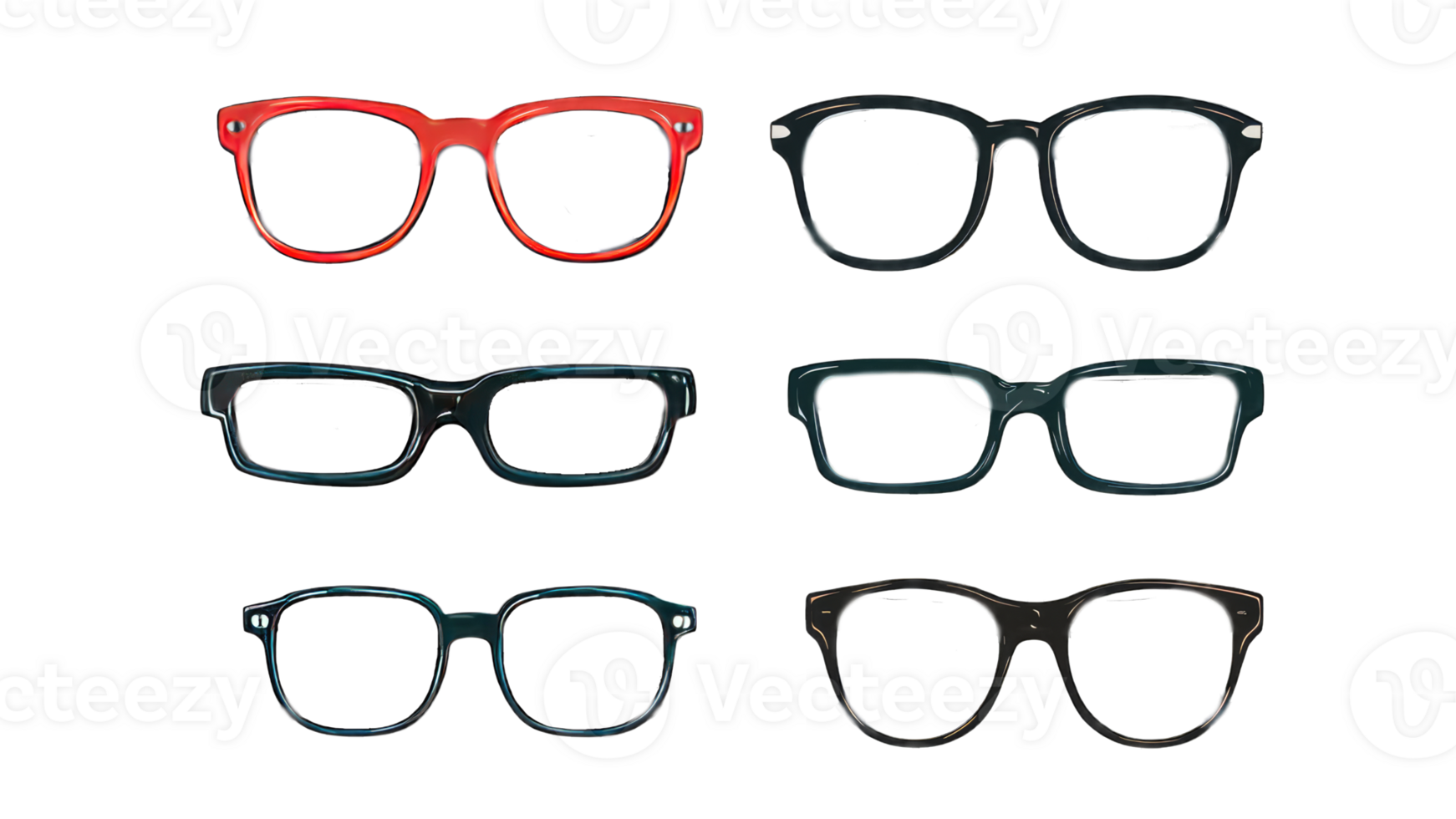A set of glasses isolated. Vector glasses model icons. Sunglasses, glasses, isolated. Various shapes, stock illustration, transparent background png