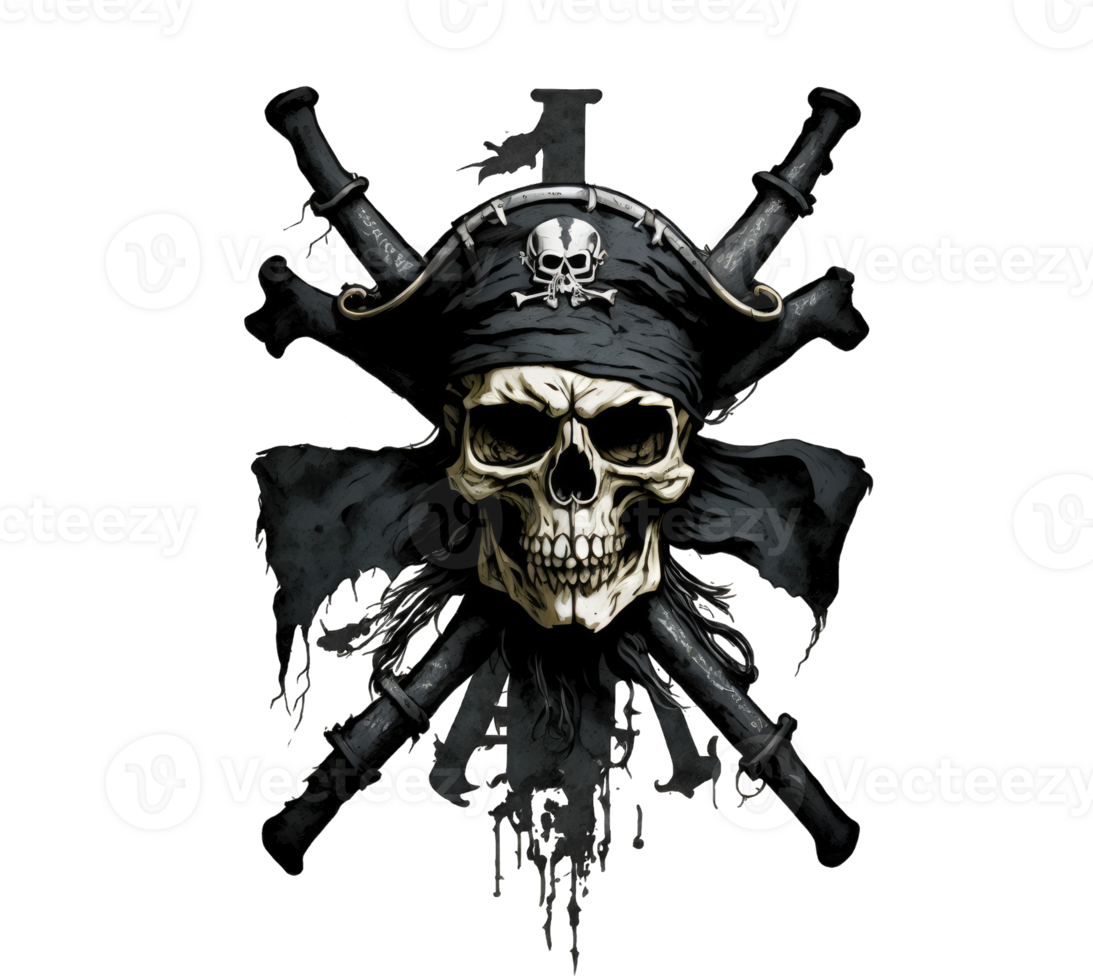 piraat feest. vector embleem, vlak logo piraten met hand- getrokken stijl, transparant achtergrond png