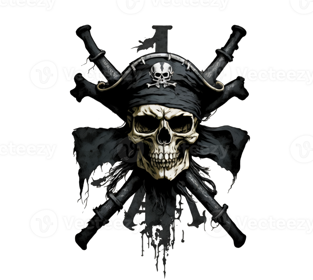 Pirate party. vector emblem, flat logo pirates with hand drawn style, transparent background png