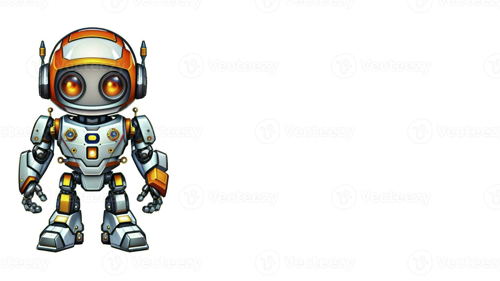 Illustration of robots on a white background. Cute robots with gradient, copy space photo