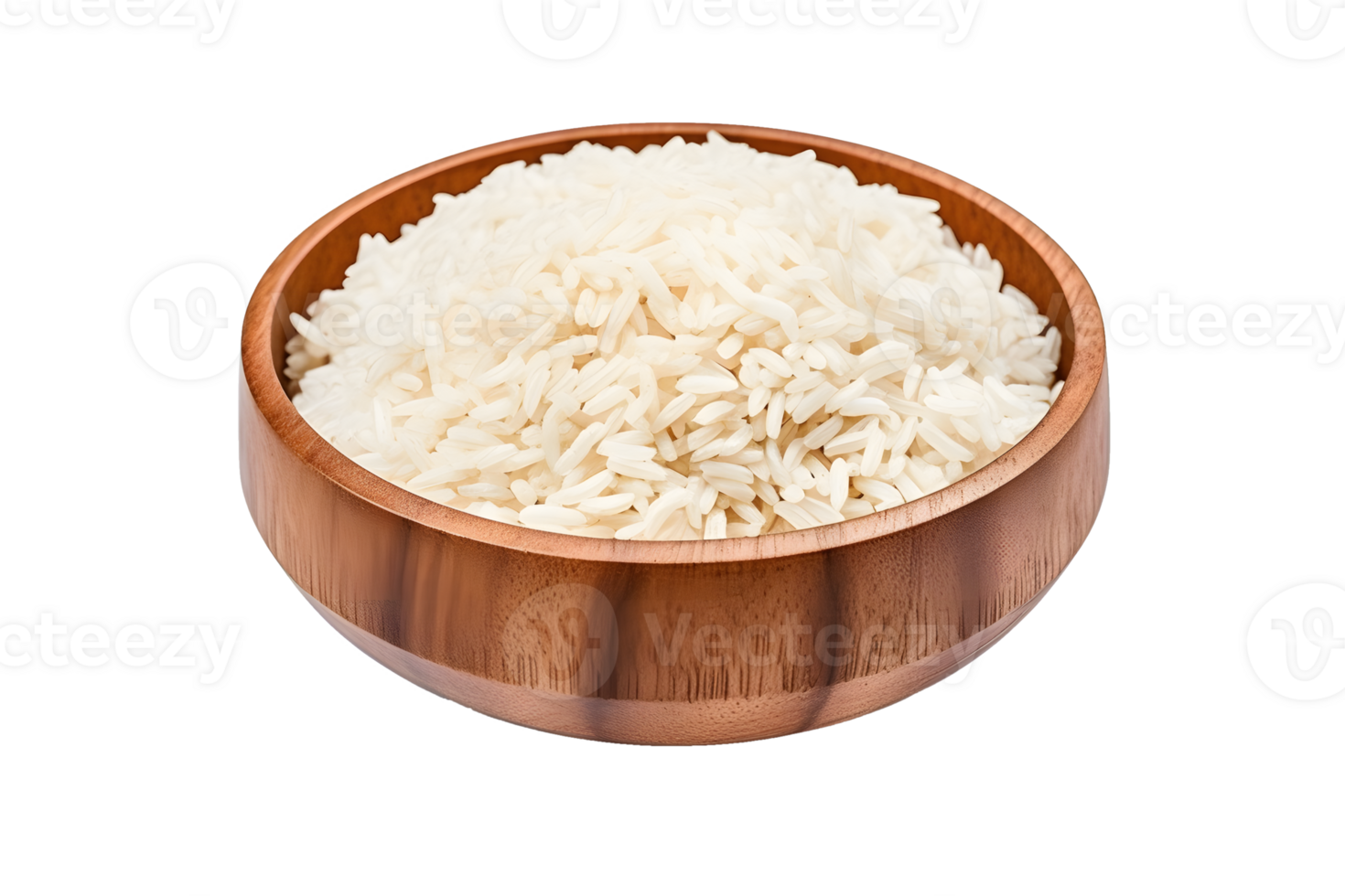 AI generated Rice in wooden bowl PNG