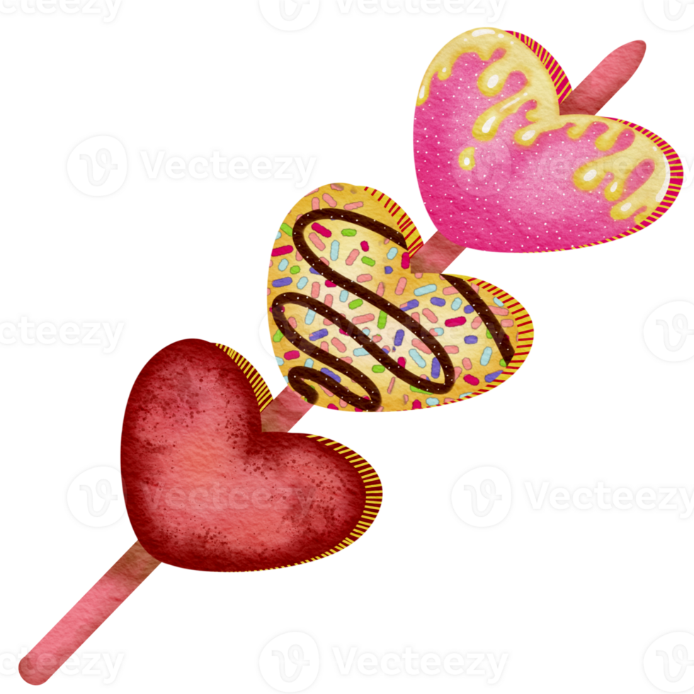 Heart-shaped macarons on a skewer png