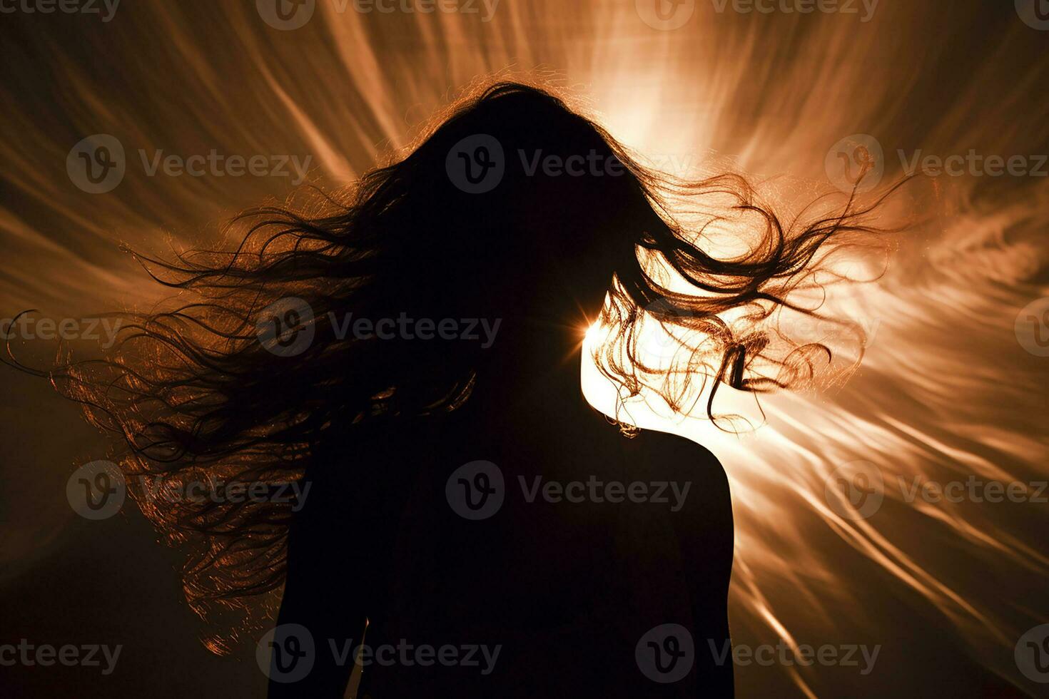 AI generated Silhouette of a female standing with long hair photo