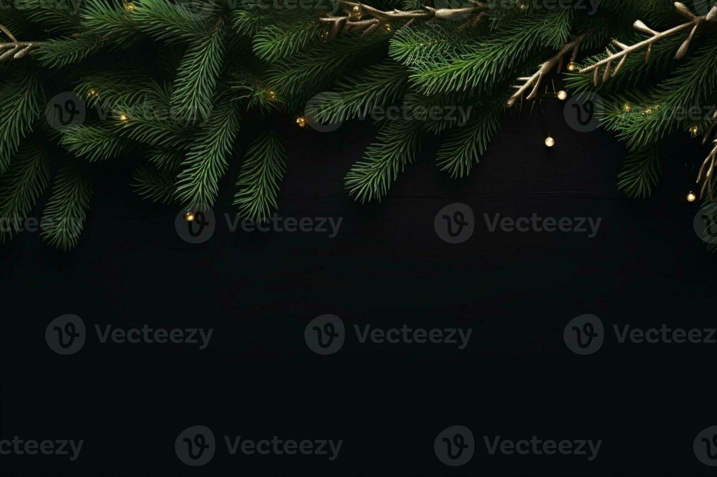 ai generado Navidad composición de abeto árbol ramas en negro antecedentes foto
