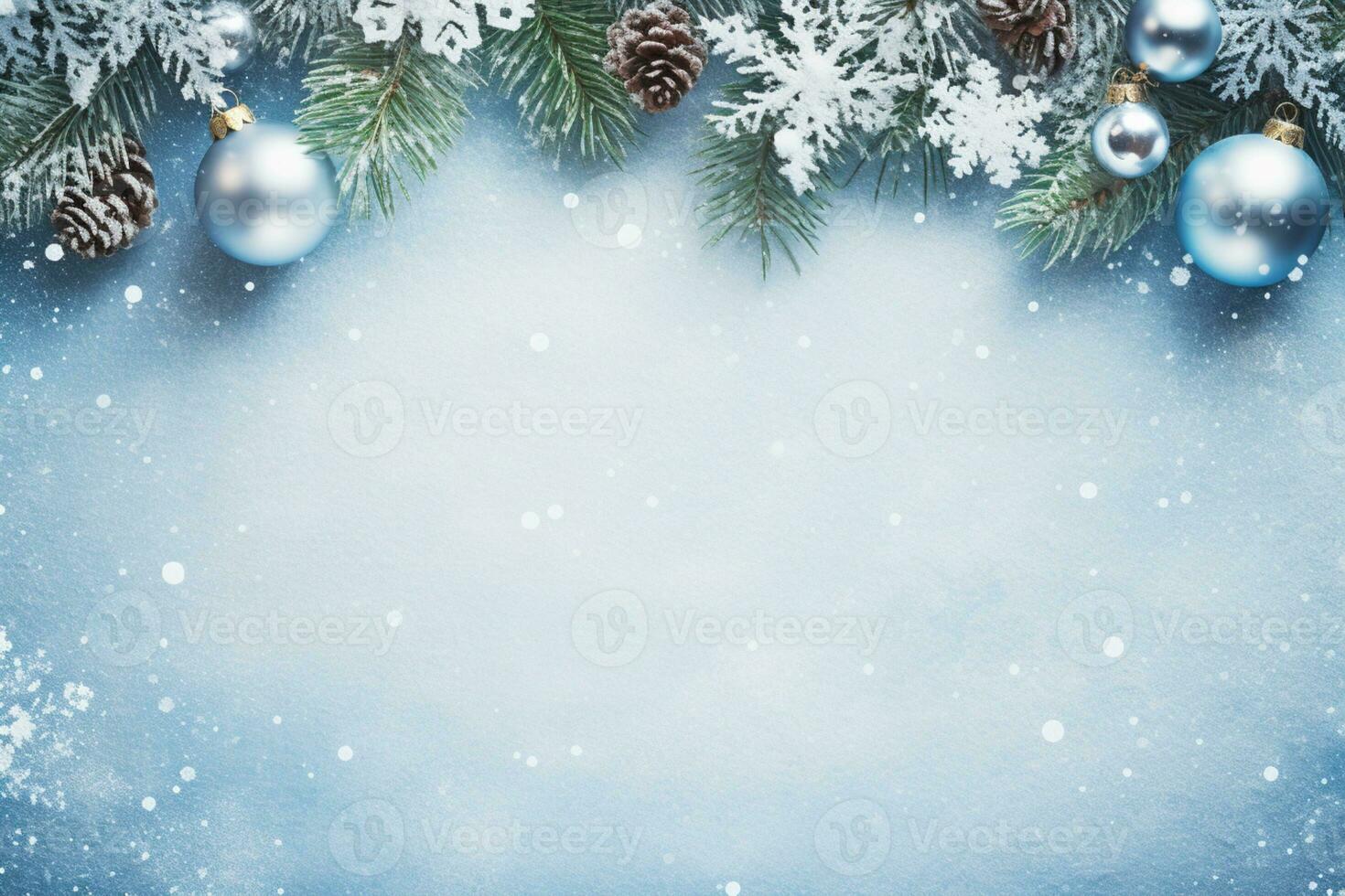 AI generated christmas holidays composition of fir tree branches with baubles and copy space photo