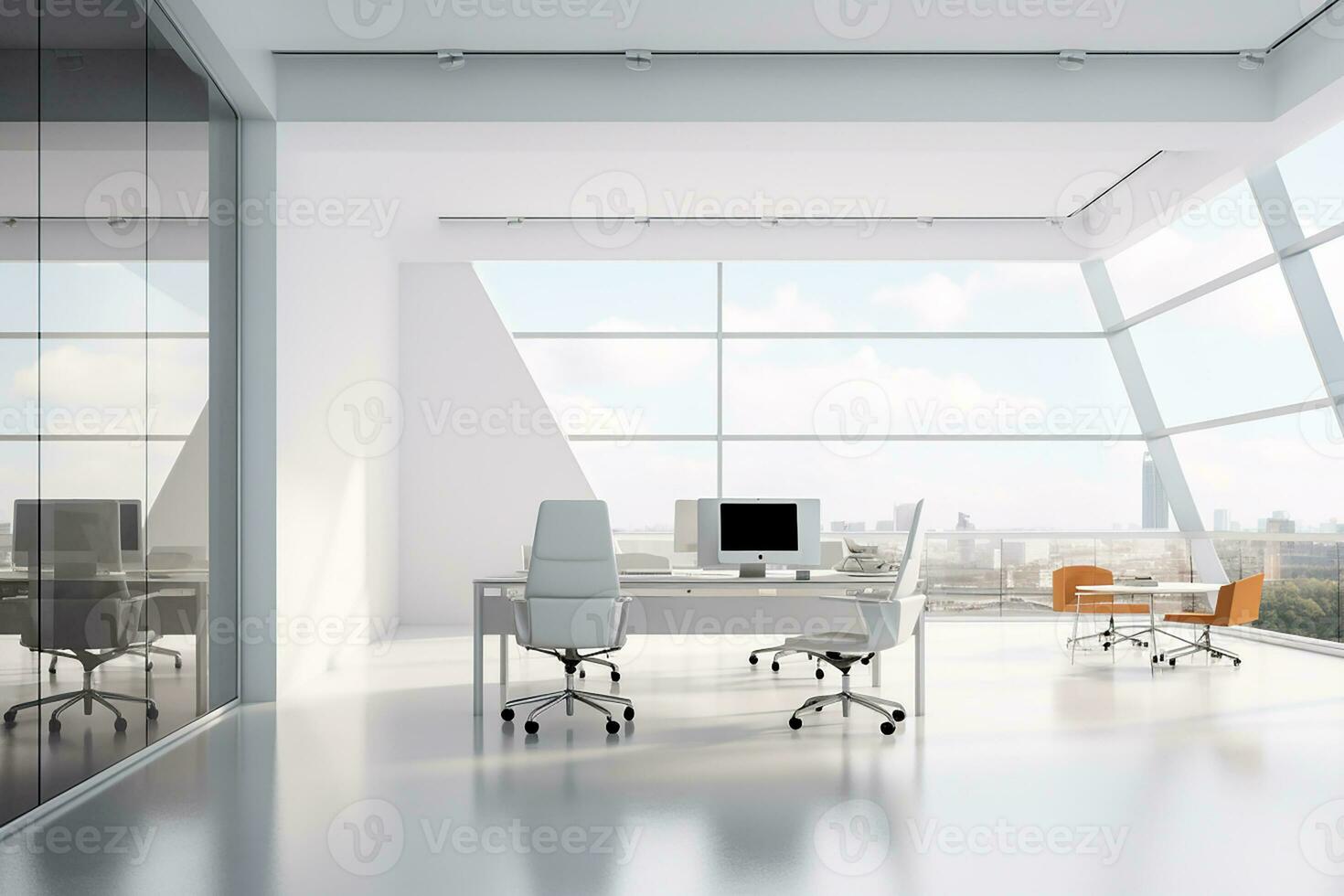 AI generated Beautiful background of a modern office interior with panoramic windows photo