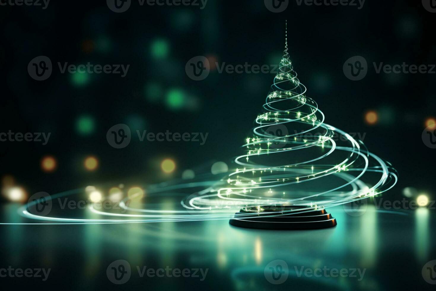 AI generated Christmas tree concept made of light trail technology concept photo