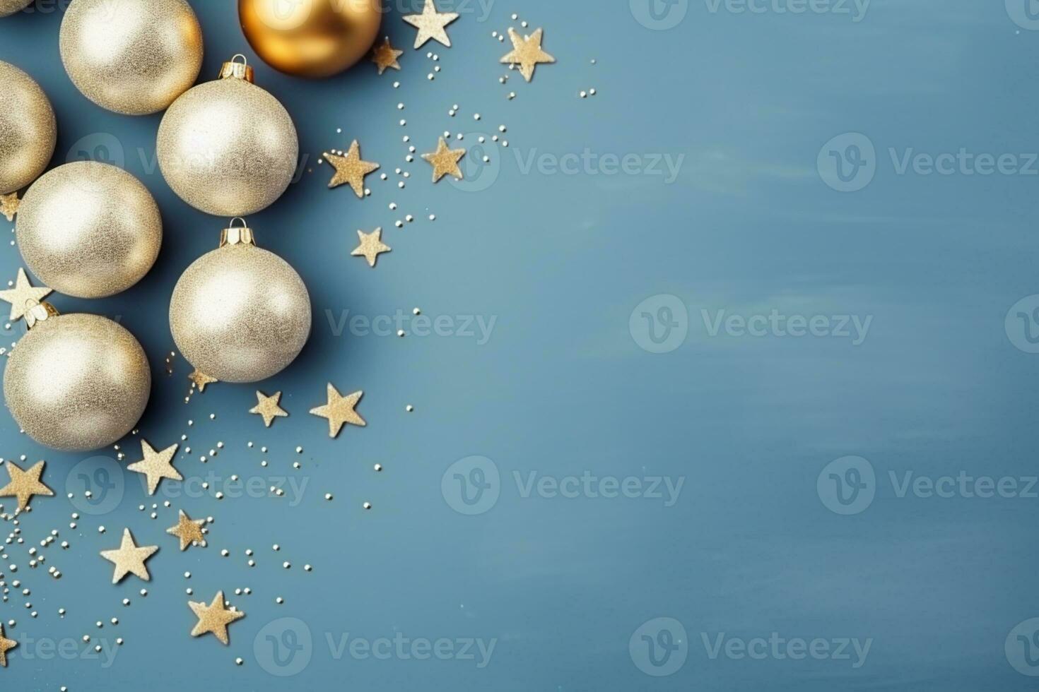 AI generated christmas holidays composition of fir tree branches with baubles and copy space photo