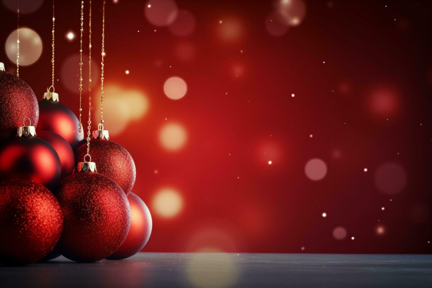 AI generated christmas holidays composition of fir tree branches with baubles and copy space photo