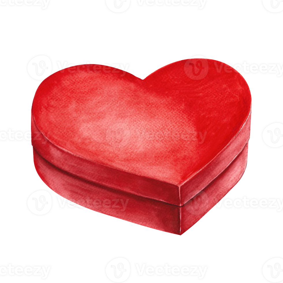 A gift box in the shape of a red heart. A hand-drawn watercolor illustration. For Valentine's Day, wedding, birthday. For packaging, flyer, poster and banner, postcard, printing. png